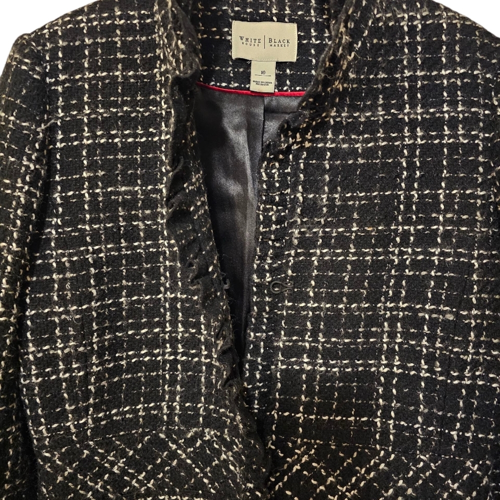 White House Black Market Black and White Tweed Blazer Jacket - Picture 3 of 6